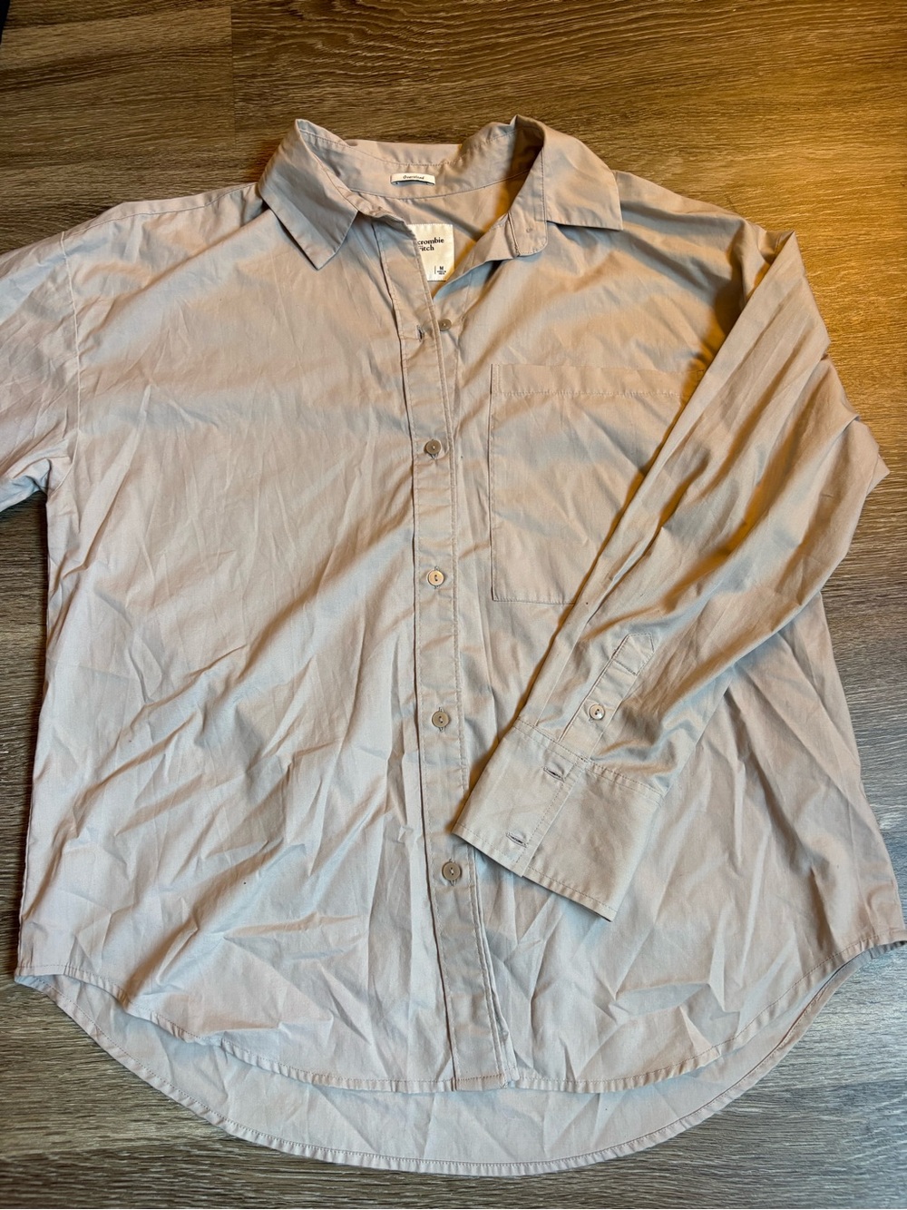 Abercrombie & Fitch Light Beige Button-Up Oversized Shirt